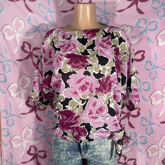 Vintage Teddi Of California 3/4 Half Sleeve Blouse Side Tie bow Size Medium - Picture 1 of 5